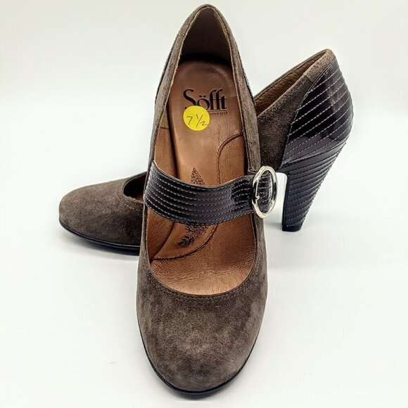 Sofft Brown Suede Patent Leather Mary Jane Pumps 7.5 - Picture 3 of 10